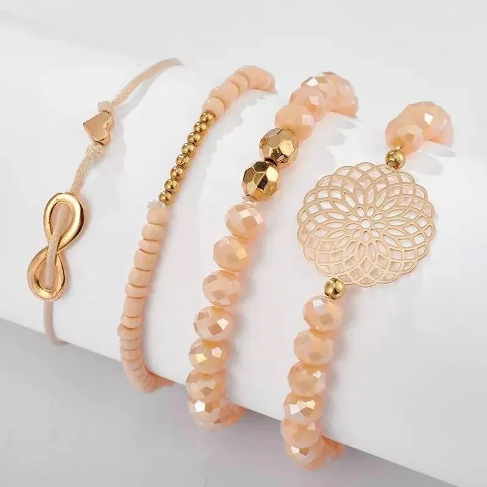 Sweet Peach Gold Stacked Beaded Bracelets
